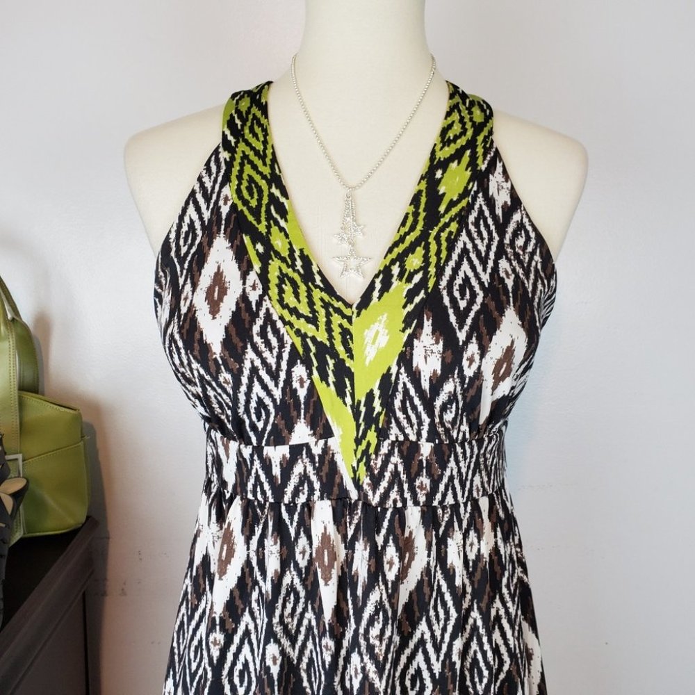 INC International Green Brown Black Sleeveless V-Neck Halter Dress Size M - Picture 2 of 8